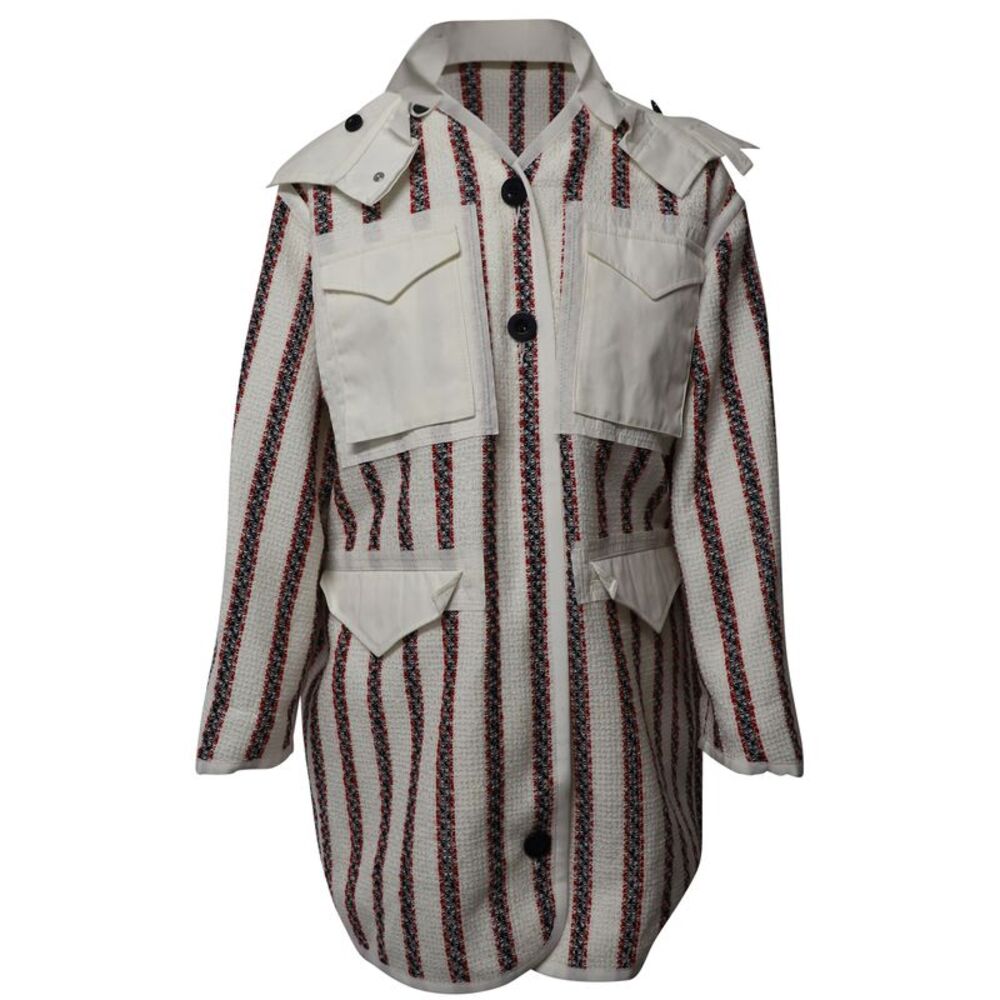 Sacai Luck Oversized Pockets Buttondown Tweed Jacket in Off-white Acrylic